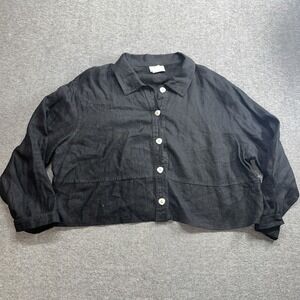 Studio ease women's black 100% linen long sleeve top size 20W